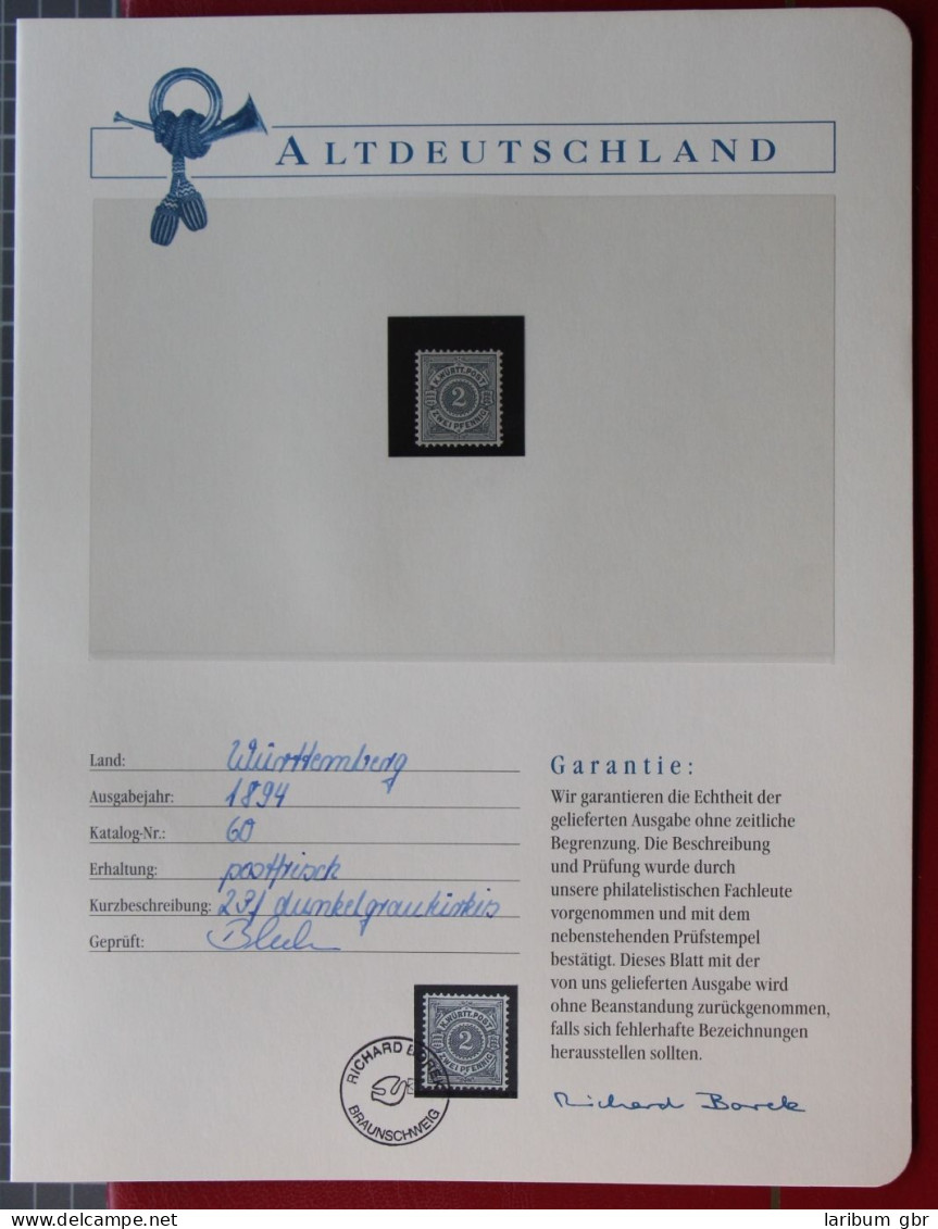 Altdeutschland Württemberg 60 Postfrisch Borek Garantie #KS317 - Mint