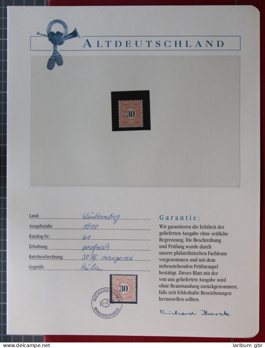 Altdeutschland Württemberg 61 Postfrisch Borek Garantie #KS318 - Postfris