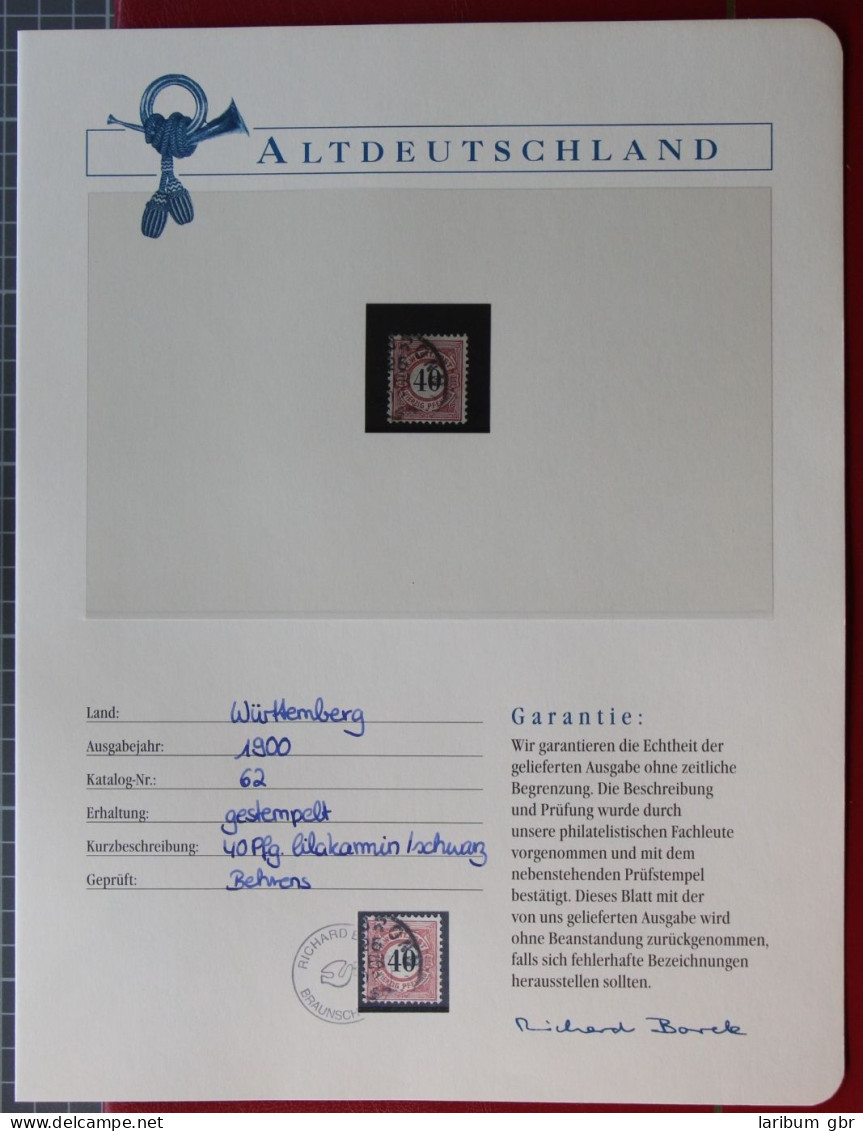 Altdeutschland Württemberg 62 Postfrisch Borek Garantie #KS319 - Mint