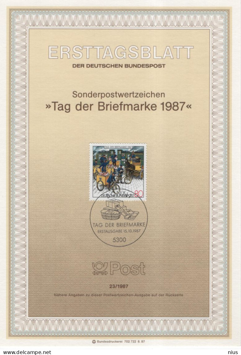 Germany Deutschland 1987-23 Tag Der Briefmarke, Stamp Day, Bike Bicycle, Canceled In Bonn - 1981-1990