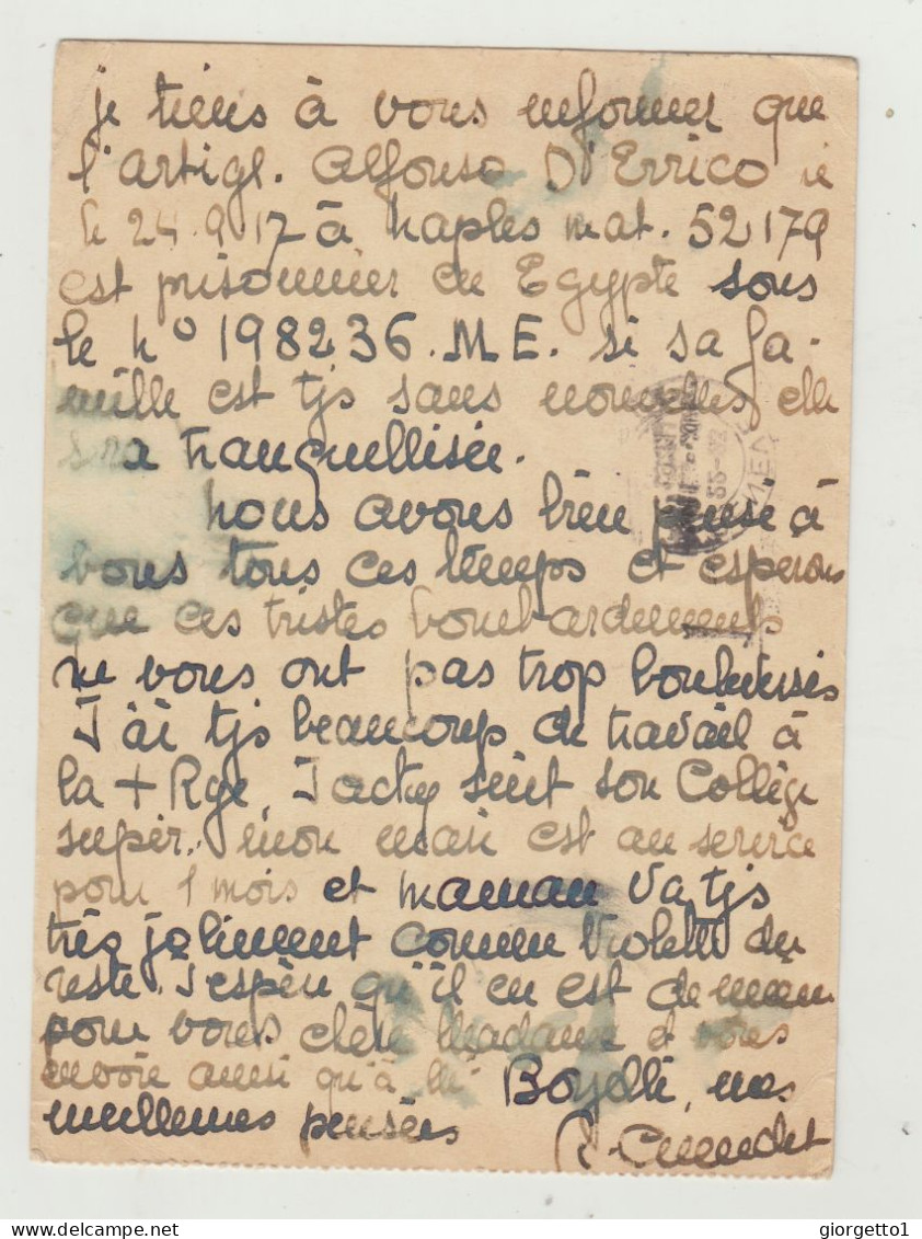 INTERO POSTALE ESTERO - ANNULLO UFFICIO CENSURA POSTA ESTERA - VIAGGIATA VERSO NAPOLI WW1 - Storia Postale (Posta Aerea)