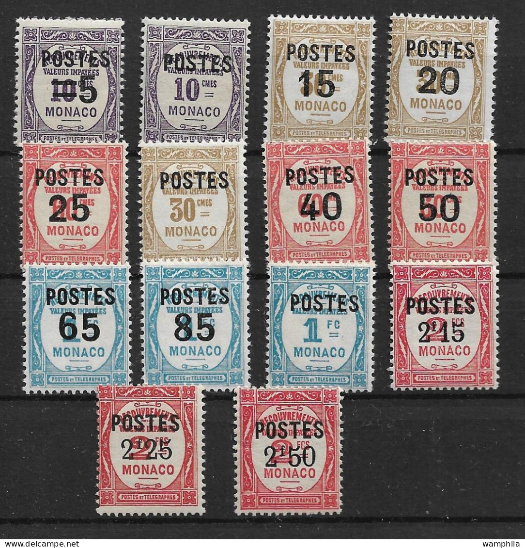 Monaco  N°140/153* Timbres Taxe Surchargés. Cote 103€ - Nuevos