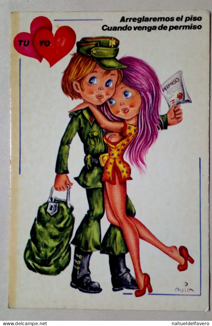 Carte Postale - Caricature D'un Soldat Avec Une Femme. - Humor