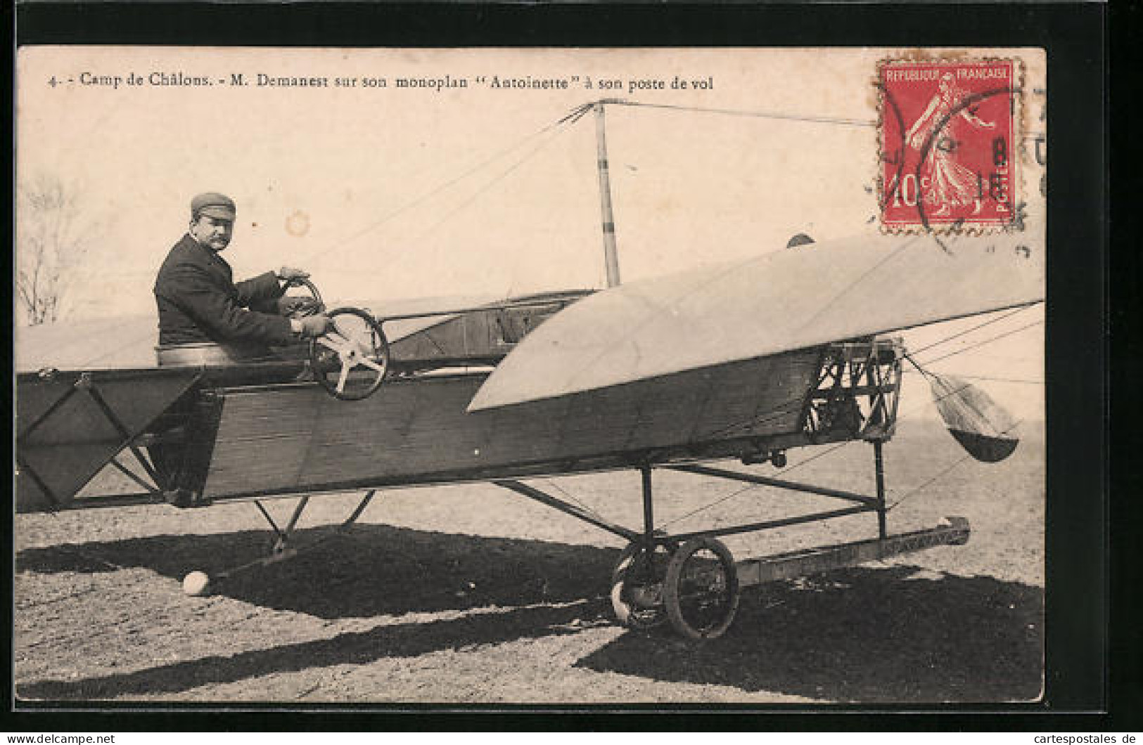 AK Camp De Châlons, M. Demanest Sur Son Monoplan Antoinette à Son Poste De Vol, Flugzeug  - Other & Unclassified