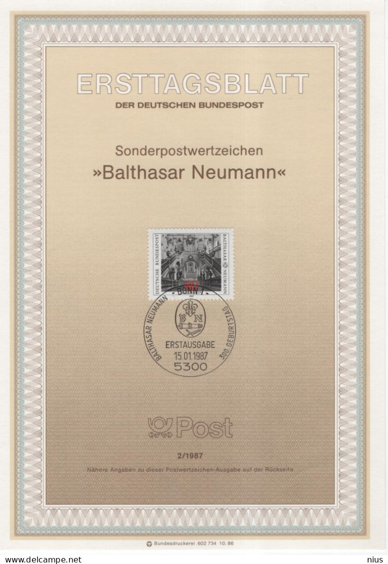 Germany Deutschland 1987-2 Baltasar Neumann, German Architect, Military Artillery Engineer, Canceled In Bonn - 1981-1990