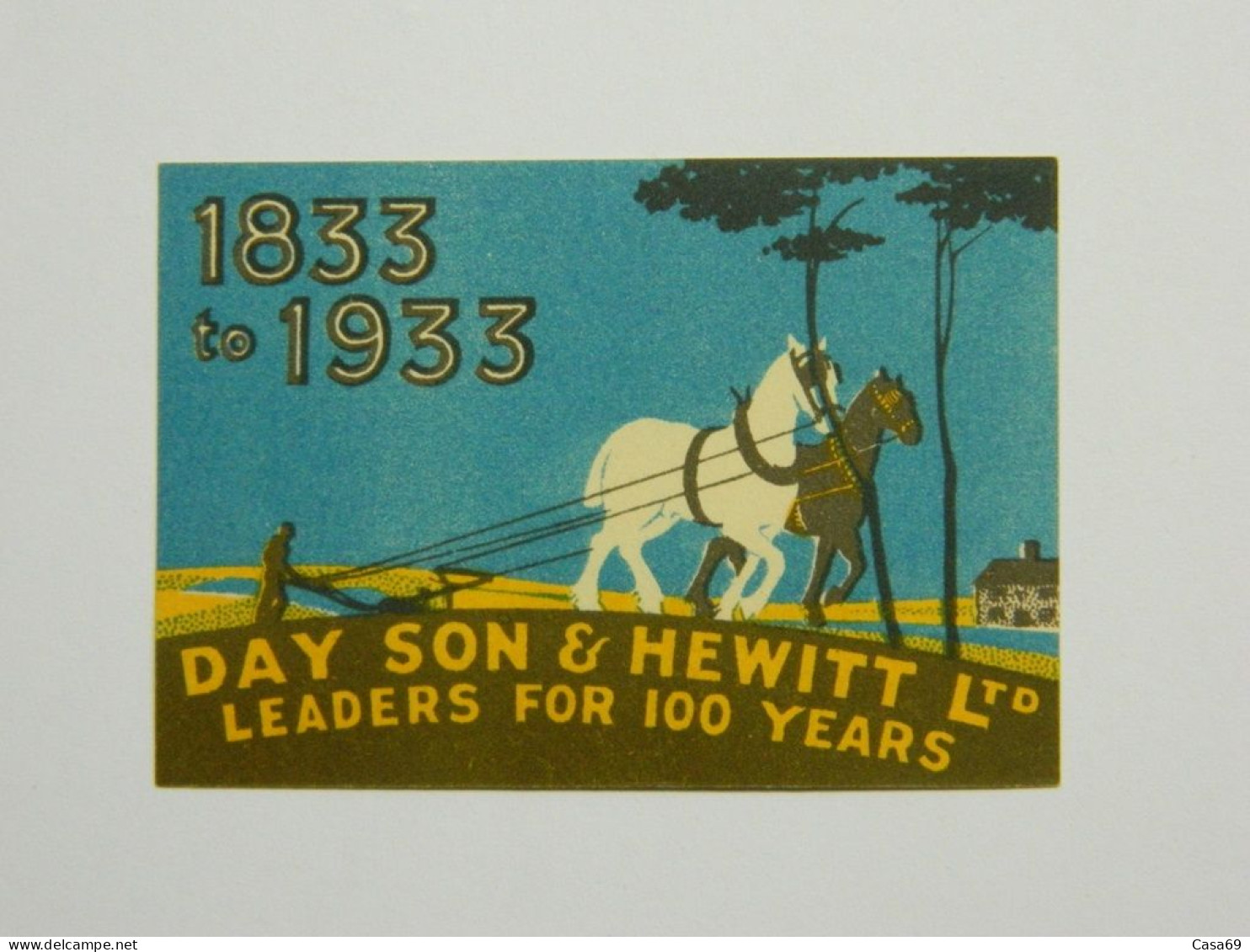 Vignette Poster Stamp Centenary Day, Son & Hewitt Loughborough United-Kingdom Equestrian Feed Supplements Horse 1933 - Chevaux