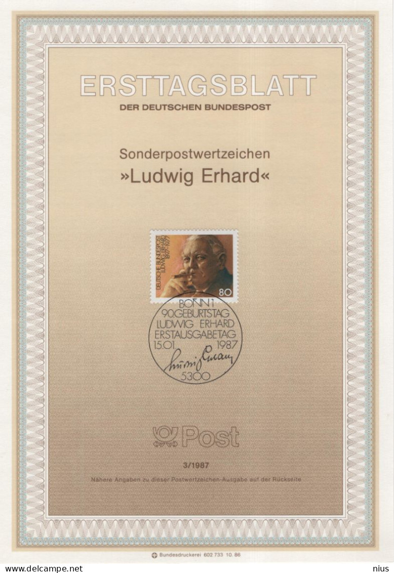 Germany Deutschland 1987-3 90. Geburtstag Ludwig Erhard, German Politician, Canceled In Bonn - 1981-1990