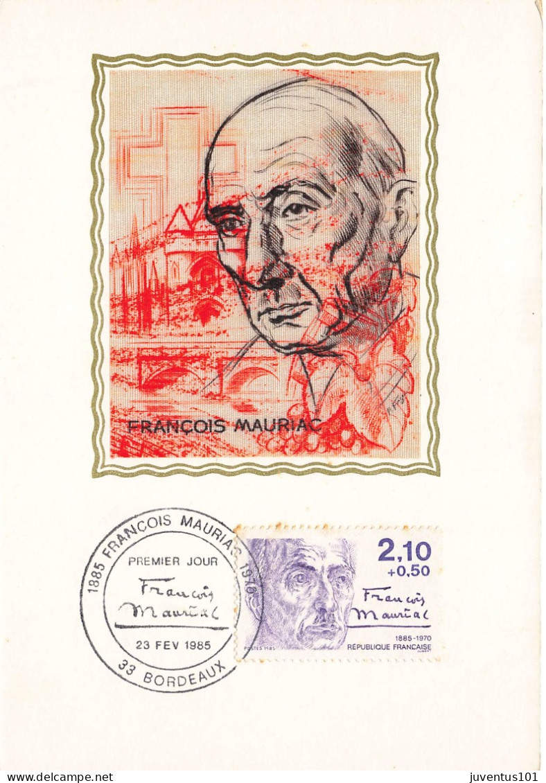 Carte Maximum-François Mauriac-Oblitération Bordeaux En 1985    L2886 - Briefmarken (Abbildungen)