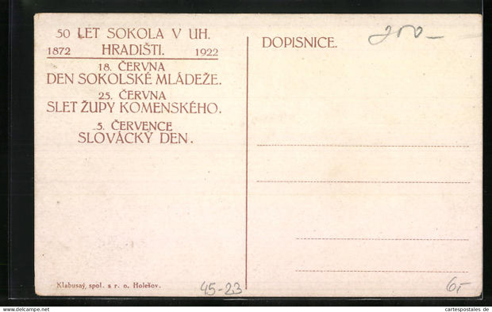 AK 50 Let Sokola V Uh Hradisti 1922  - Andere & Zonder Classificatie