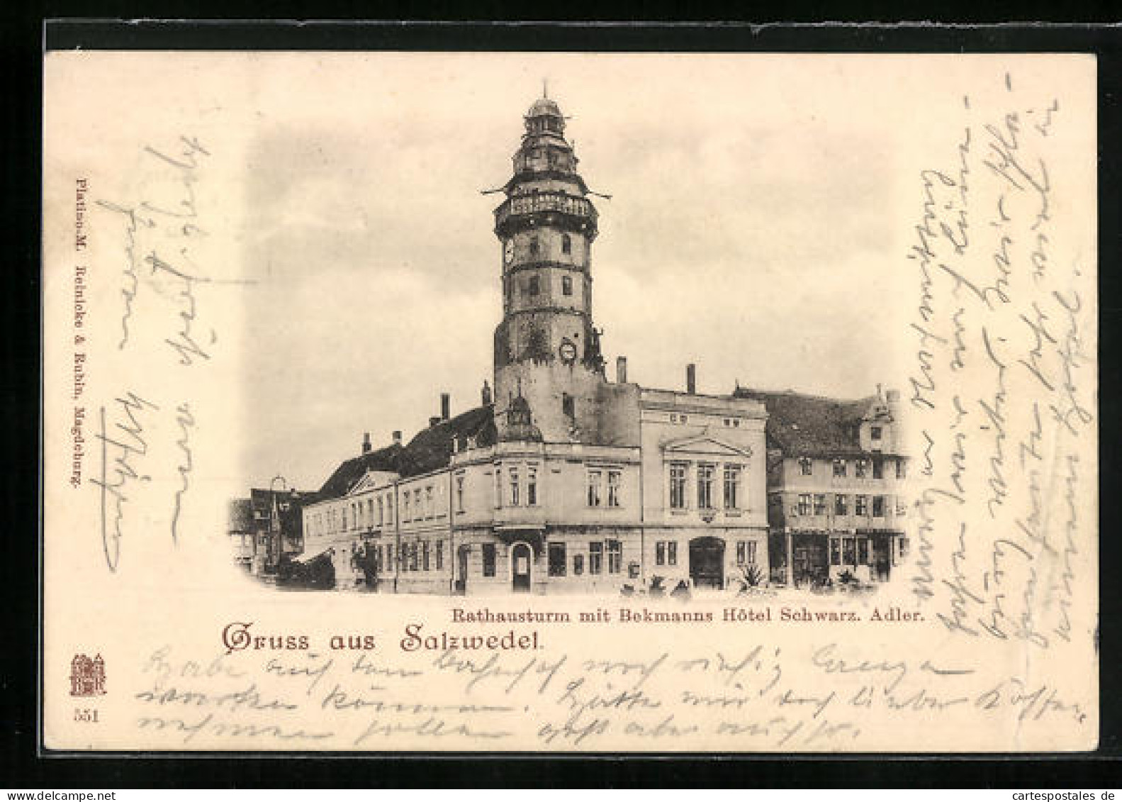 AK Salzwedel, Hotel Schwarzer Adler Vor Dem Rathausturm  - Salzwedel
