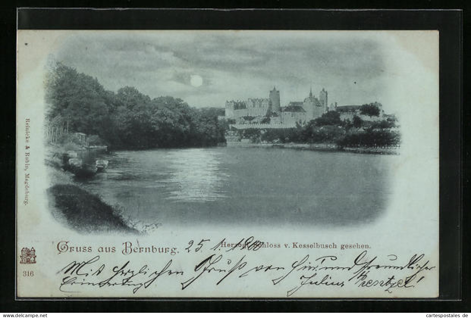 Mondschein-AK Bernburg, Herzogl. Schloss Von Kesselbusch Gesehen  - Bernburg (Saale)