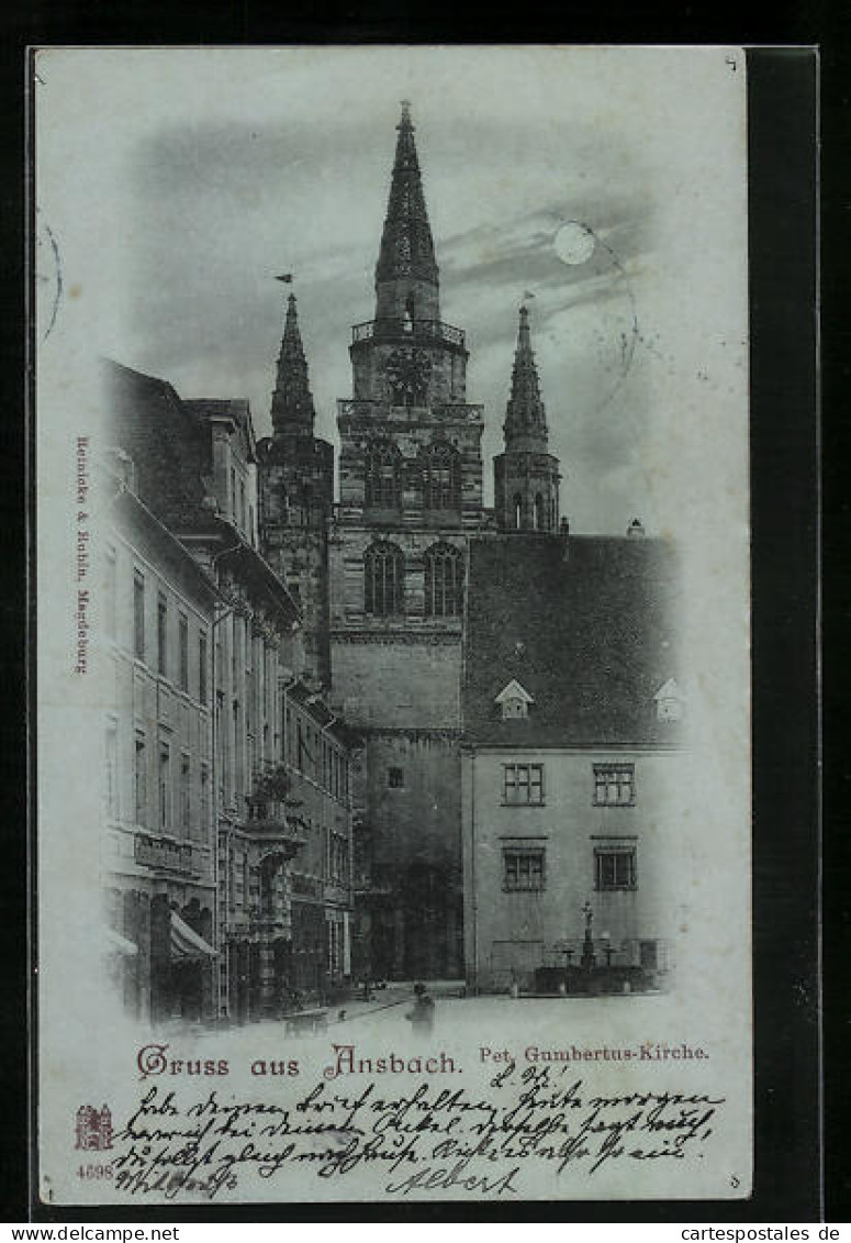 Mondschein-AK Ansbach, Ansicht Der Pet. Gumbertus-Kirche  - Ansbach