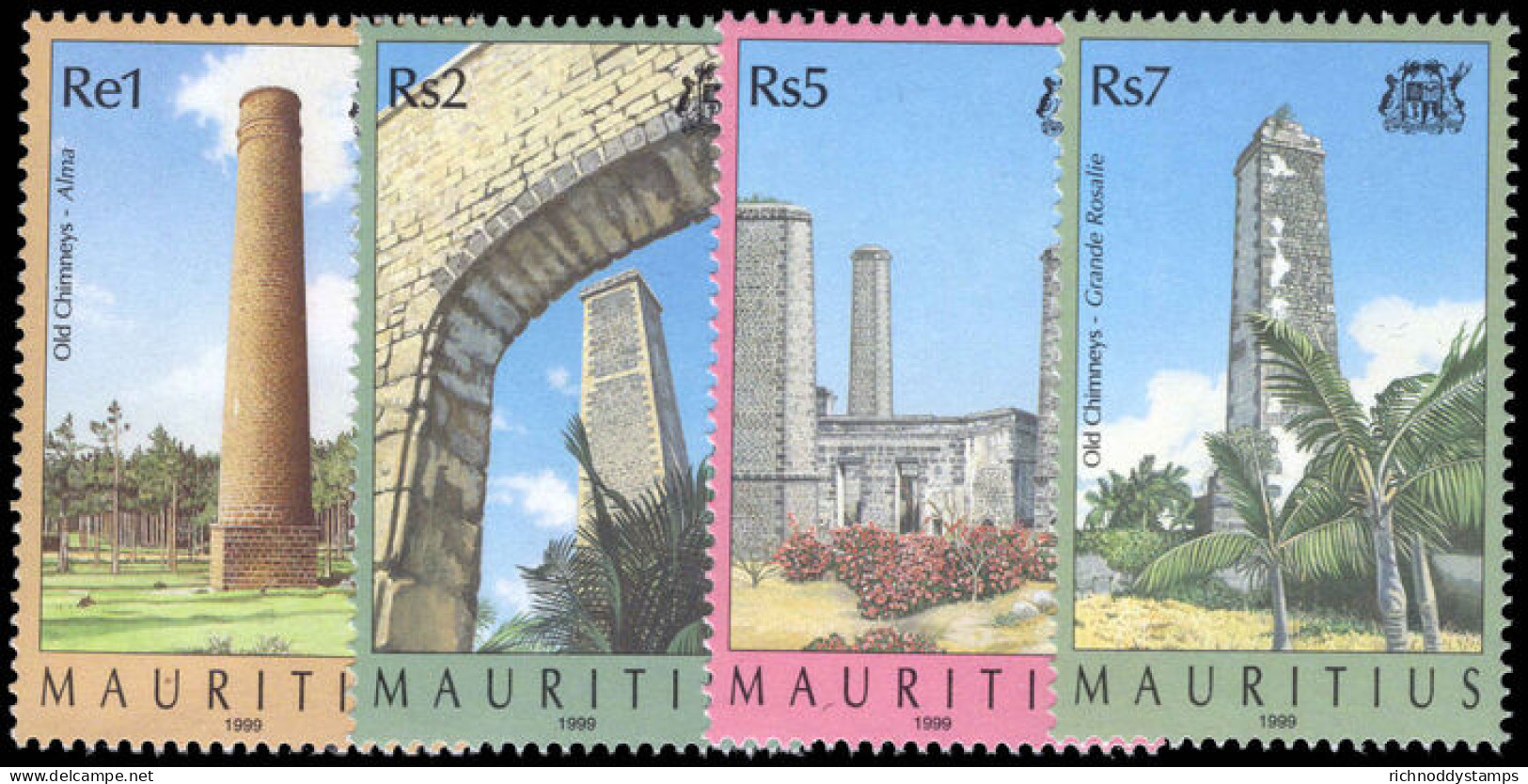 Mauritius 1999 Old Sugar Mill Chimneys Unmounted Mint. - Mauritius (1968-...)