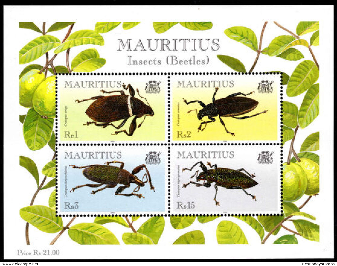 Mauritius 2000 Beetles Unmounted Mint Souvenir Sheet - Mauritius (1968-...)