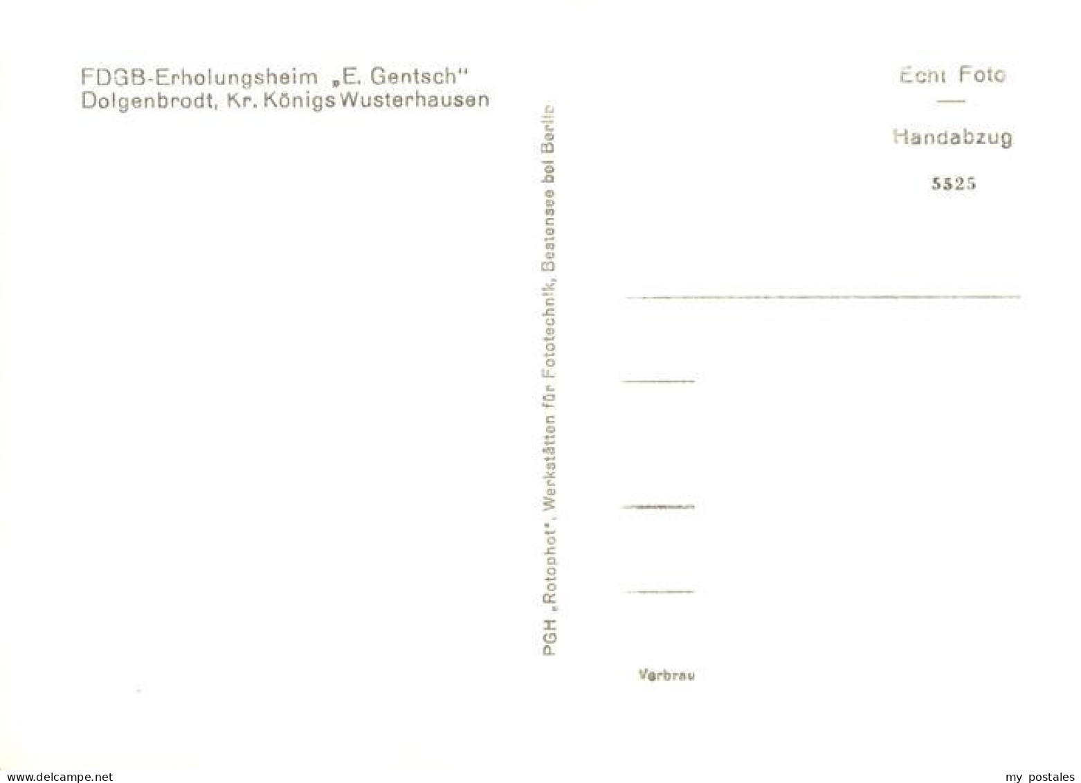 73901685 Dolgenbrodt Heidesee FDGB-Erholungsheim E. Gentsch Gastraum Handabzug  - Autres & Non Classés