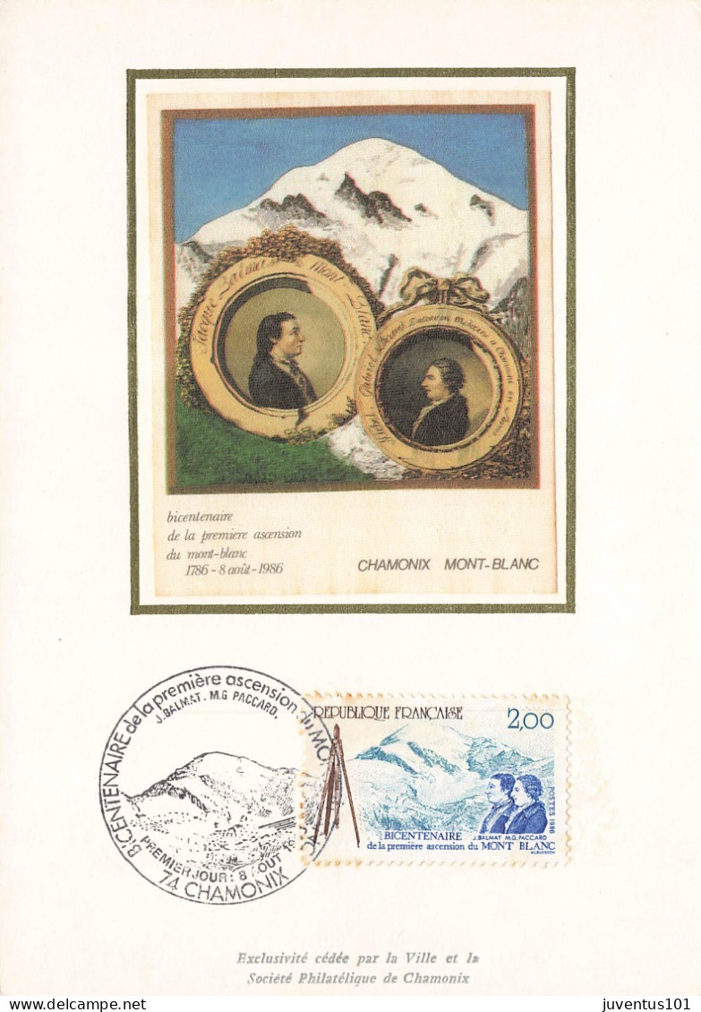 Carte Maximum-Bicentenaire De La Première Ascension Du Mont Blanc-Oblitération Chamonix En 1986    L2885 - Timbres (représentations)