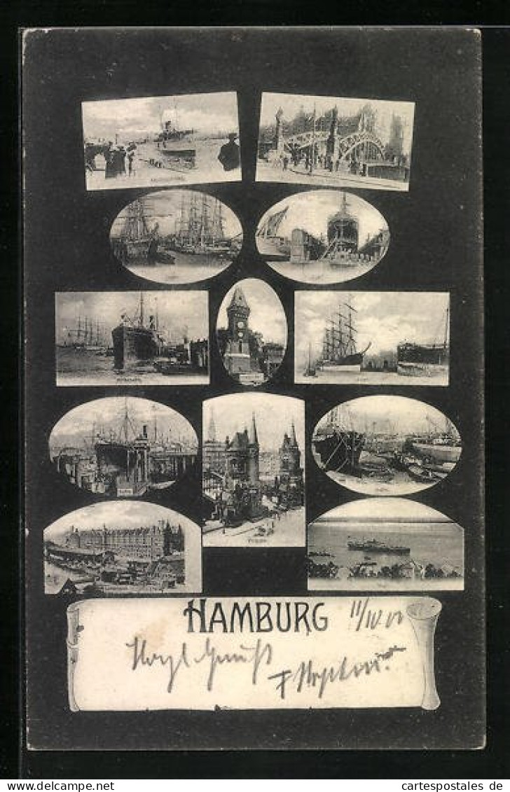 AK Hamburg-Harburg, Ortsansichten Mit Hafen Und Landungsbrücke  - Harburg
