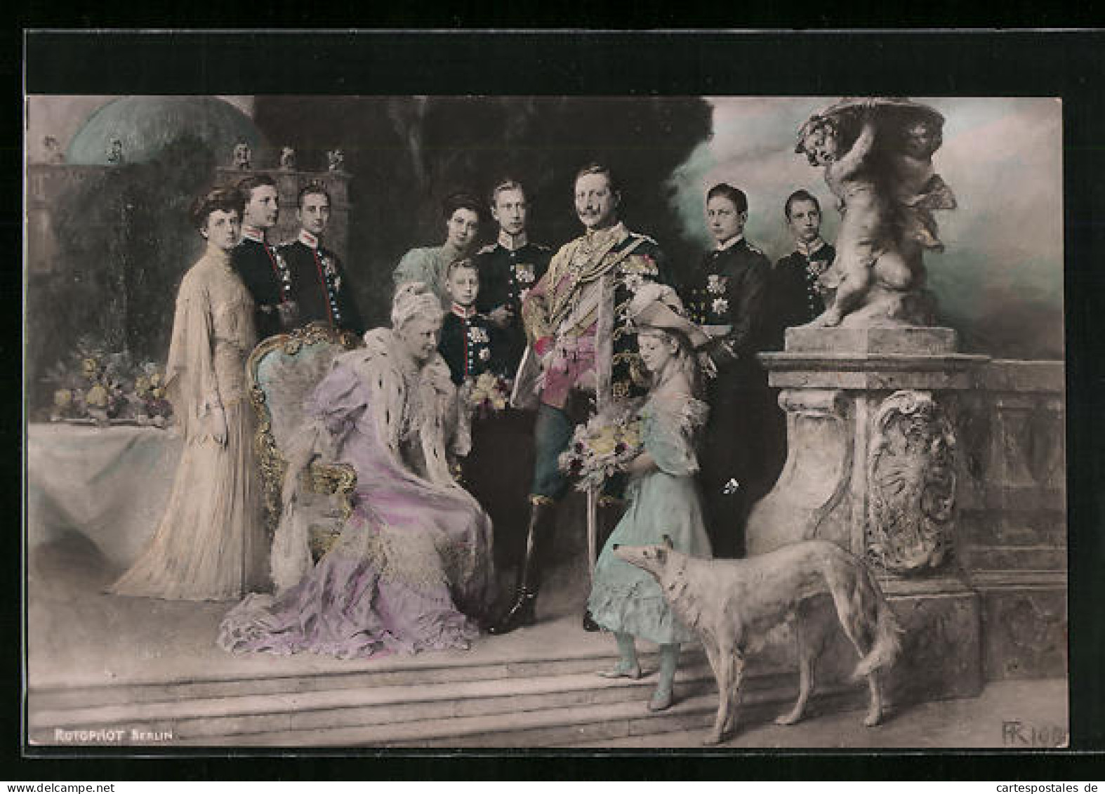 AK Kaiser Wilhelm II. Inmitten Seiner Familie, Koloriert  - Royal Families