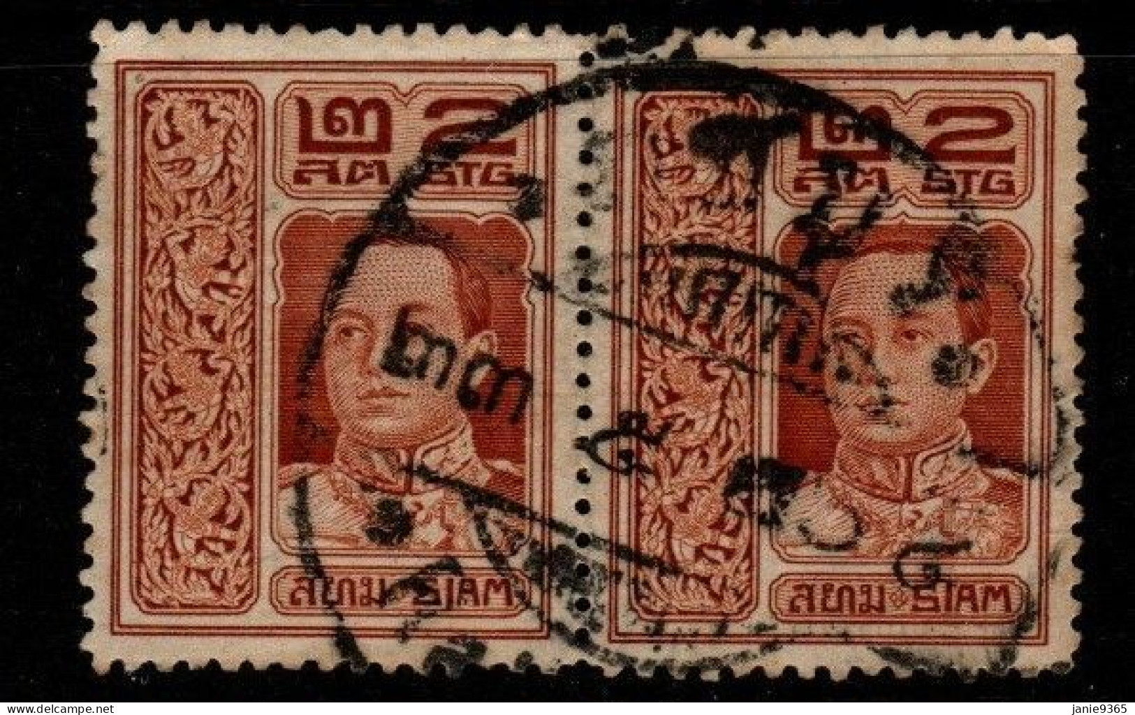 Thailand Cat 166 1917 Rama VI 2nd Series,2 Sat Brown, Used Pair - Thailand