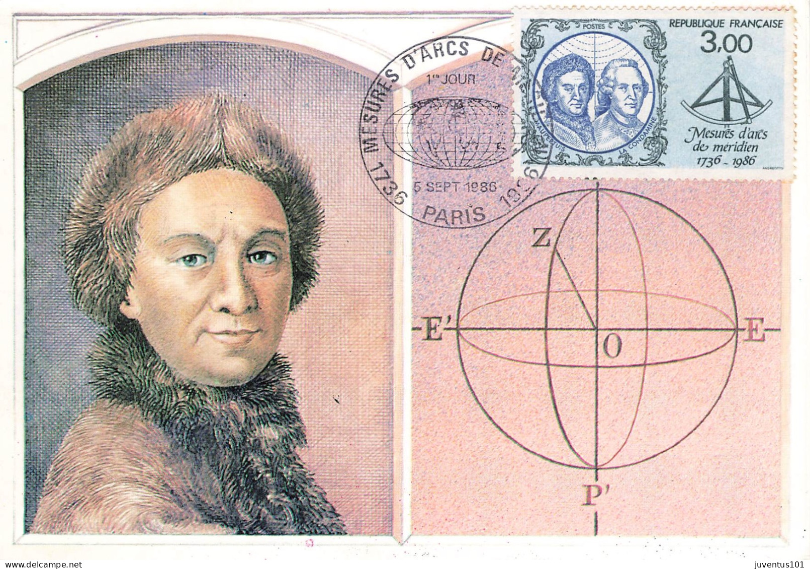 Carte Maximum-Mesures D'Arcs De Méridien-Oblitération Paris En 1986    L2885 - Briefmarken (Abbildungen)