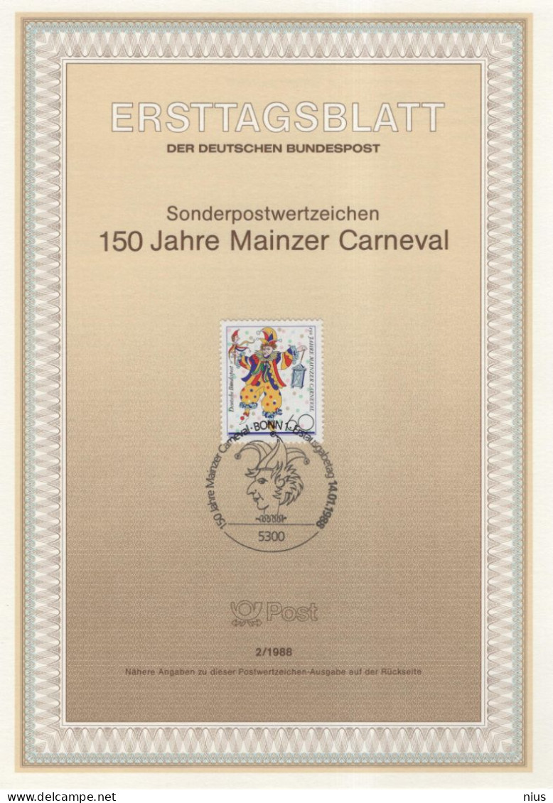 Germany Deutschland 1988-02 150 Jahre Mainzer Carneval, Carnival Mainz, Jocker Clown, Canceled In Bonn - 1981-1990
