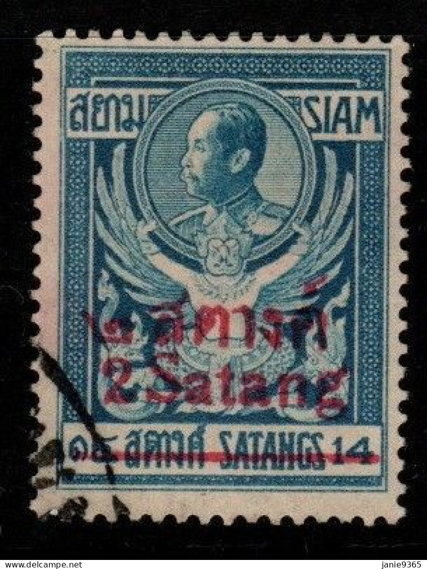 Thailand Cat 165 1916 Surcharged 2 Sat On 14 Atts  Blue, Used - Thailand