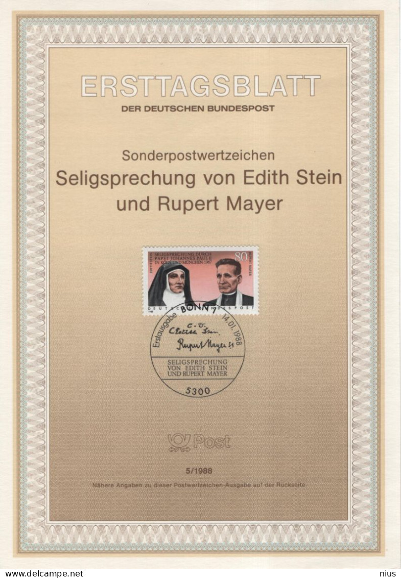 Germany Deutschland 1988-05 Seligsprechung Von Edith Stein Und Rupert Mayer, Canceled In Bonn - 1981-1990