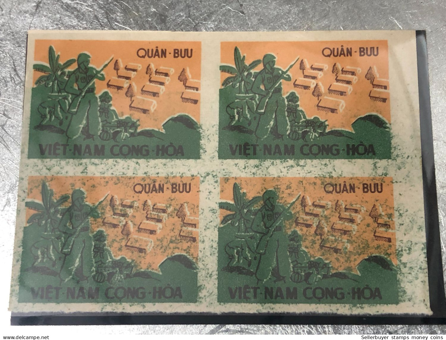 SOUTH VIETNAM 1960 Military Post Admission Stamp U/M Marginal Block Of 4 VARIETY ERROR Print Smudged- Color Vyre Rare - Viêt-Nam
