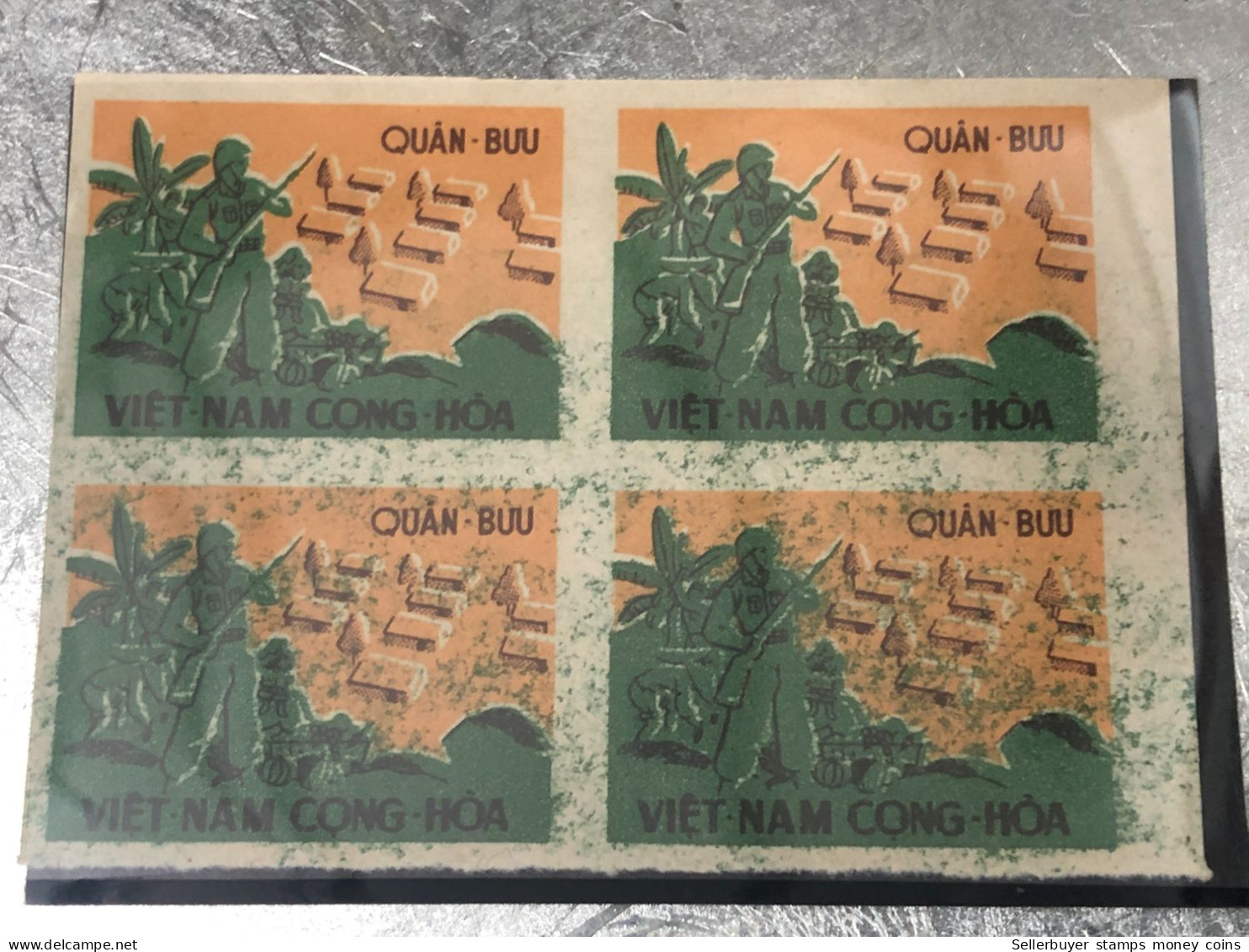 SOUTH VIETNAM 1960 Military Post Admission Stamp U/M Marginal Block Of 4 VARIETY ERROR Print Smudged- Color Vyre Rare - Vietnam