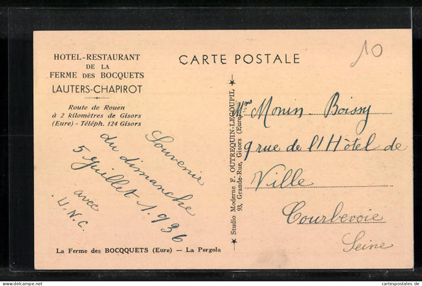 CPA Gisors, Hotel-Restaurant De La Ferme Des Bocquets, Lauters-Chapirot  - Gisors