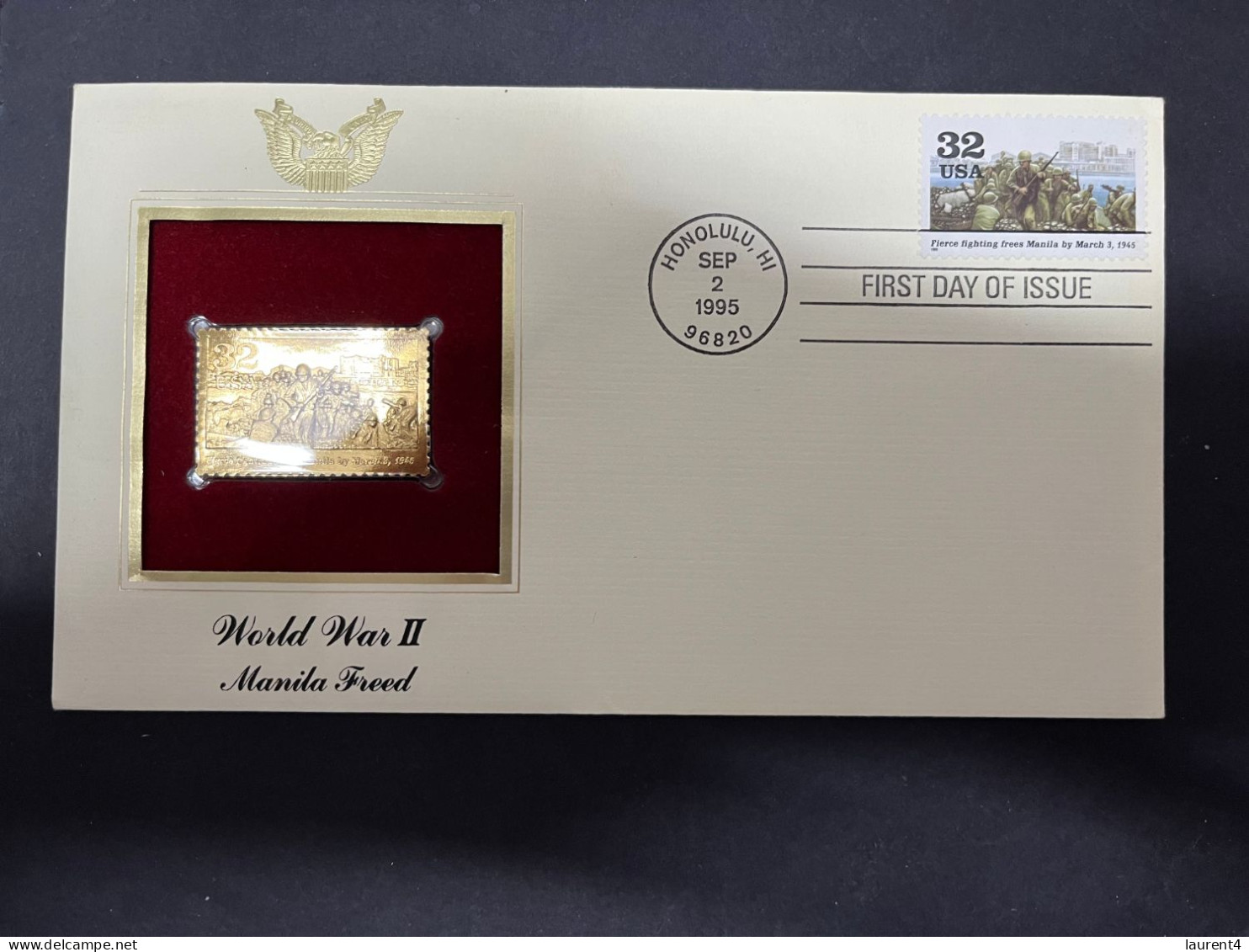 3-5-2024 (4 Z 4 ) USA - GOLD Stamp (Workd War II) Manila Freed (1995 Honolulu - Hawaii) - Militaria