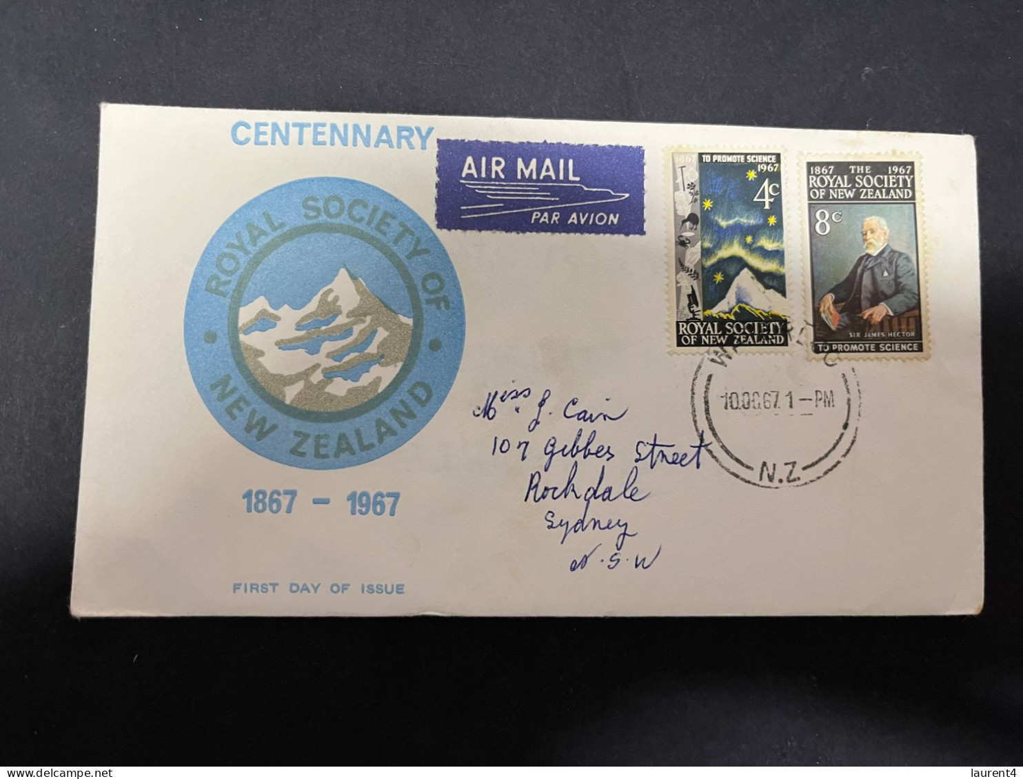 3-5-2024 (4 Z 4) FDC New Zealand Letter (posted To Australia) 1967 - Royal Society Centenary - FDC