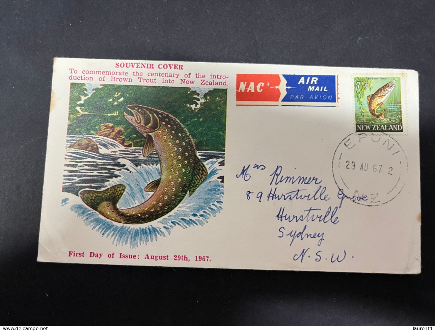 3-5-2024 (4 Z 4) FDC New Zealand Letter (posted To Australia) 1967 - Brown Trout To New Zealand - FDC