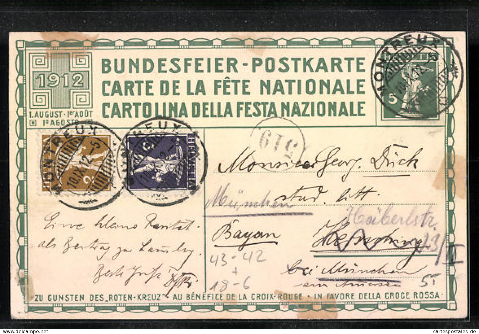 AK Schweizer Bundesfeier 1912, Schweizer Kinder Mit Laternen, Ganzsache  - Stamped Stationery