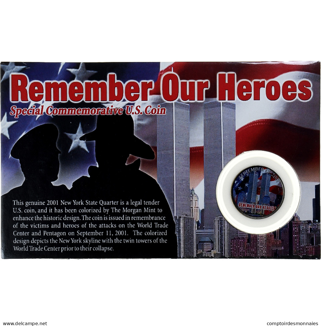 États-Unis, Quarter, Remember Our Heroes, 2001, Morgan Mint, Colorisé - 1999-2009: State Quarters