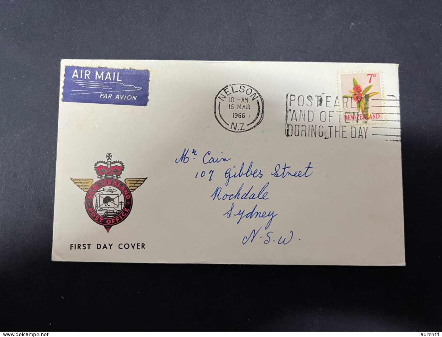 3-5-2024 (4 Z 4) FDC  New Zealand Letter (posted To Australia) 1966 - Flower 7d (2 Covers) - FDC