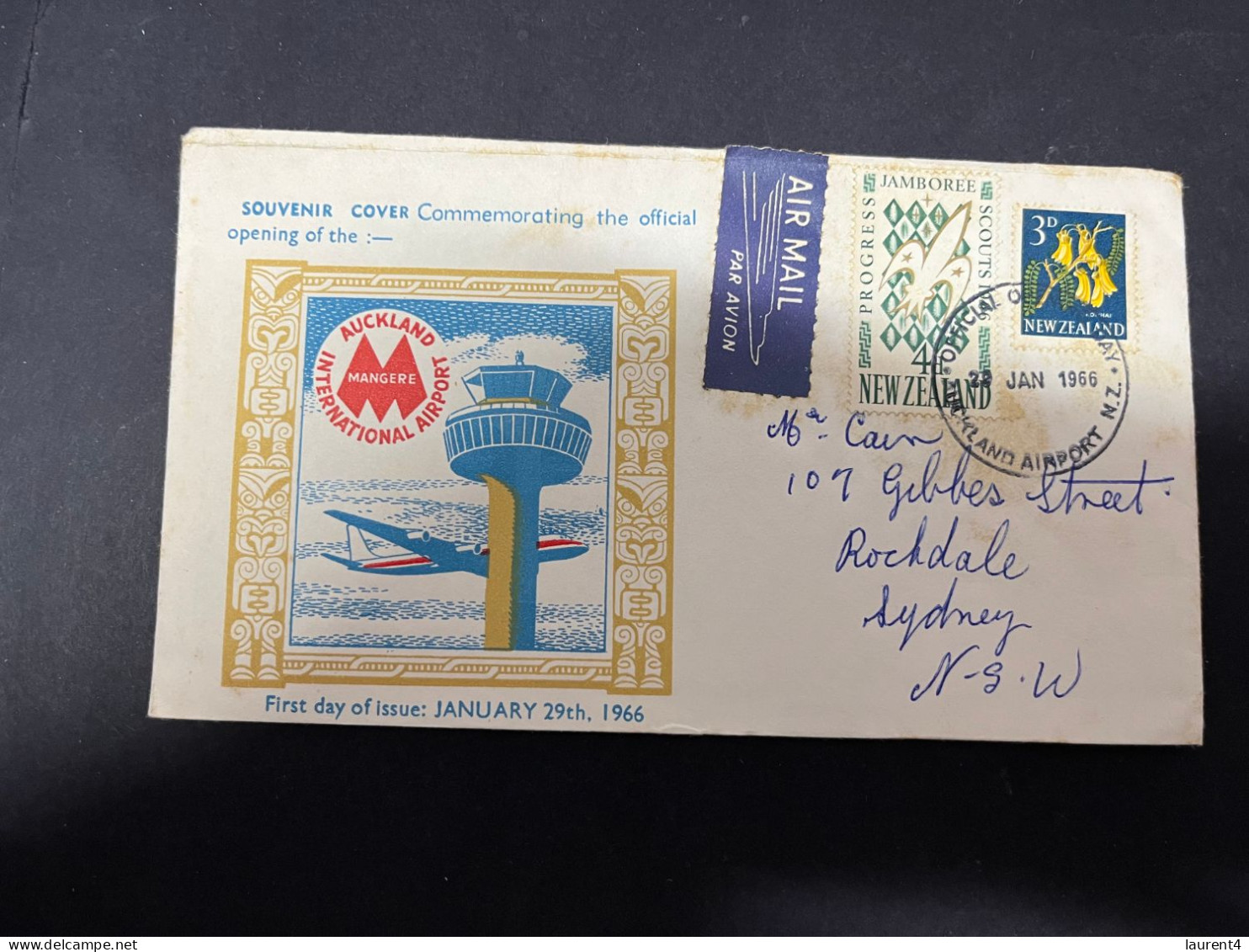 3-5-2024 (4 Z 4) FDC  New Zealand Letter (posted To Australia) 1966 - Auckland Airport Opening - FDC