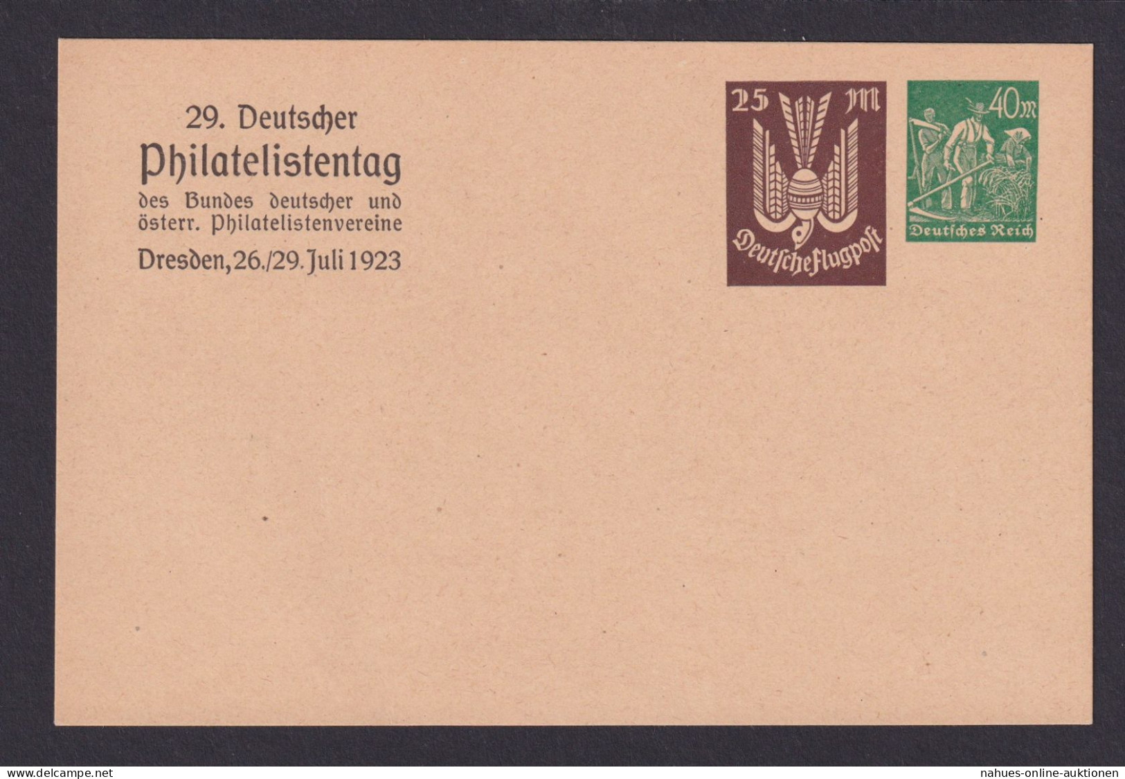 Deutsches Reich Privatganzsache Infla WST Flugpost Arbeiter Philatelie Dresden - Covers & Documents