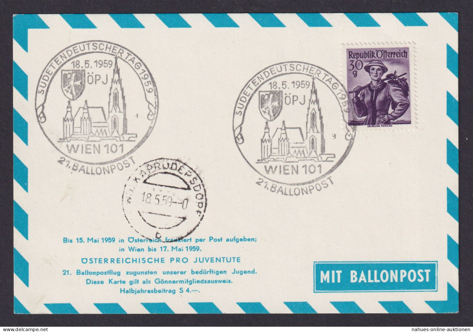 Ballonpost Sudeten Flugpost Brief Air Mail Sudetendeutscher Tag Wien Auf Sehr - Brieven En Documenten