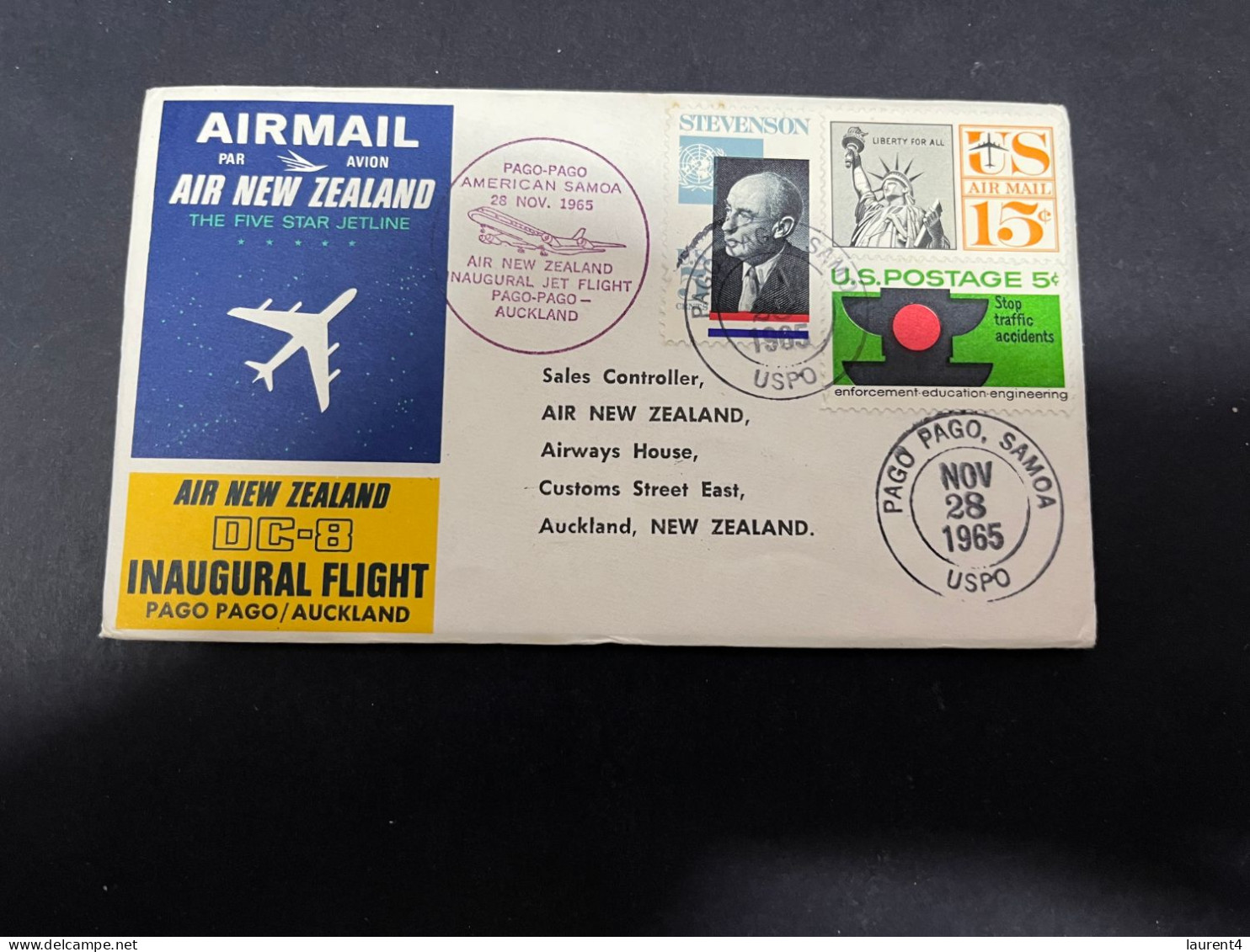 3-5-2024 (4 Z 4) FDC USA First Flight Aviation (posted To New Zealand 1965 ) Pago Pago To Auckland Flight - FDC