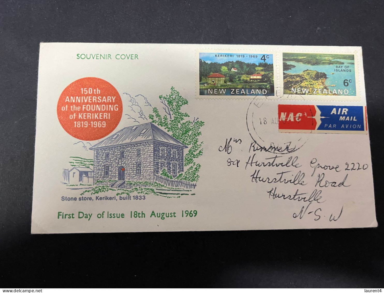 3-5-2024 (4 Z 4) FDC  New Zealand Letter (posted To Australia) 1969 - Kerikeri 150th Anniversary - FDC