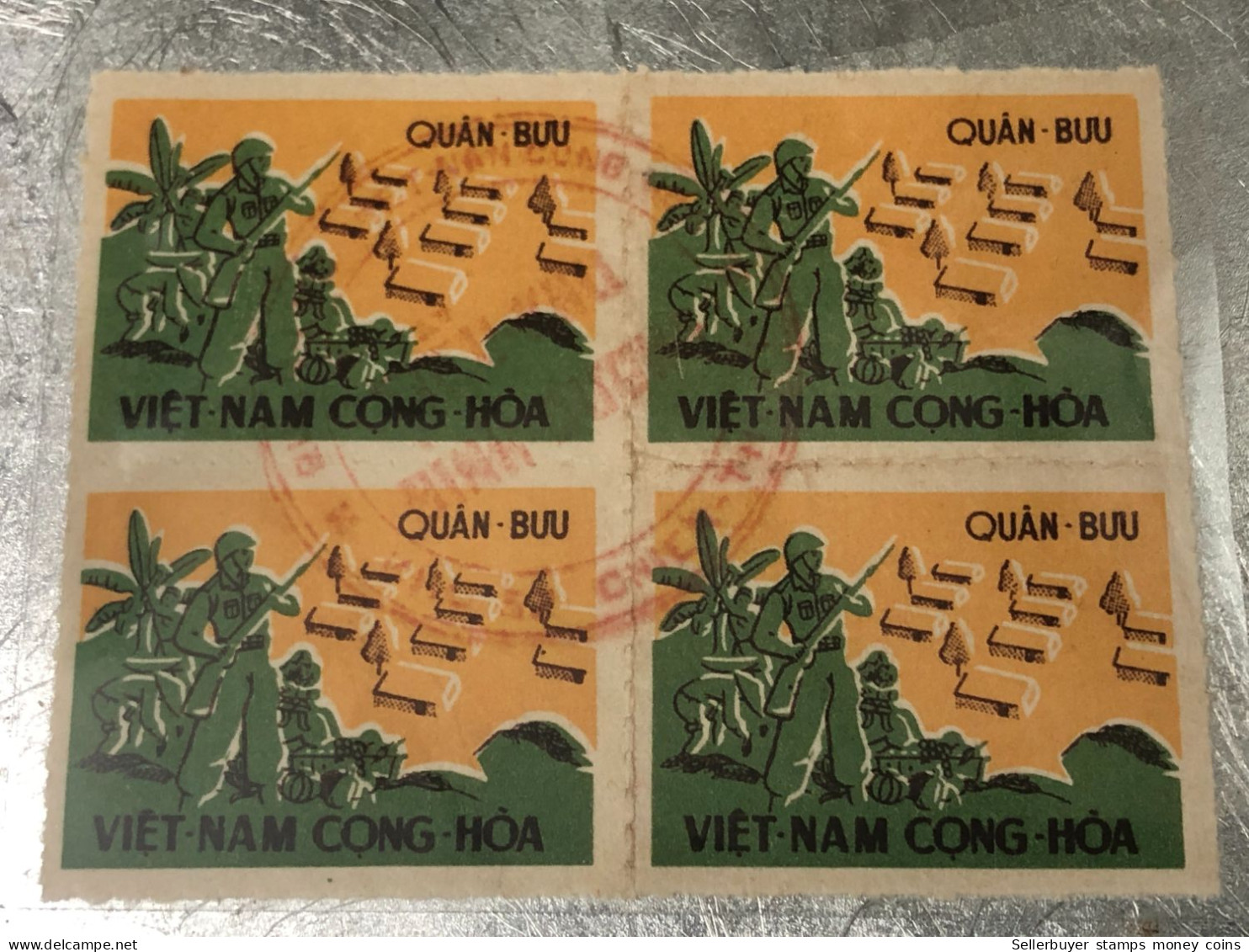 SOUTH VIETNAM 1960 Military Post Admission Stamp U/M Marginal Block Of 4 VARIETY Stamps Are Piled With Marks- Vyre Rare - Vietnam