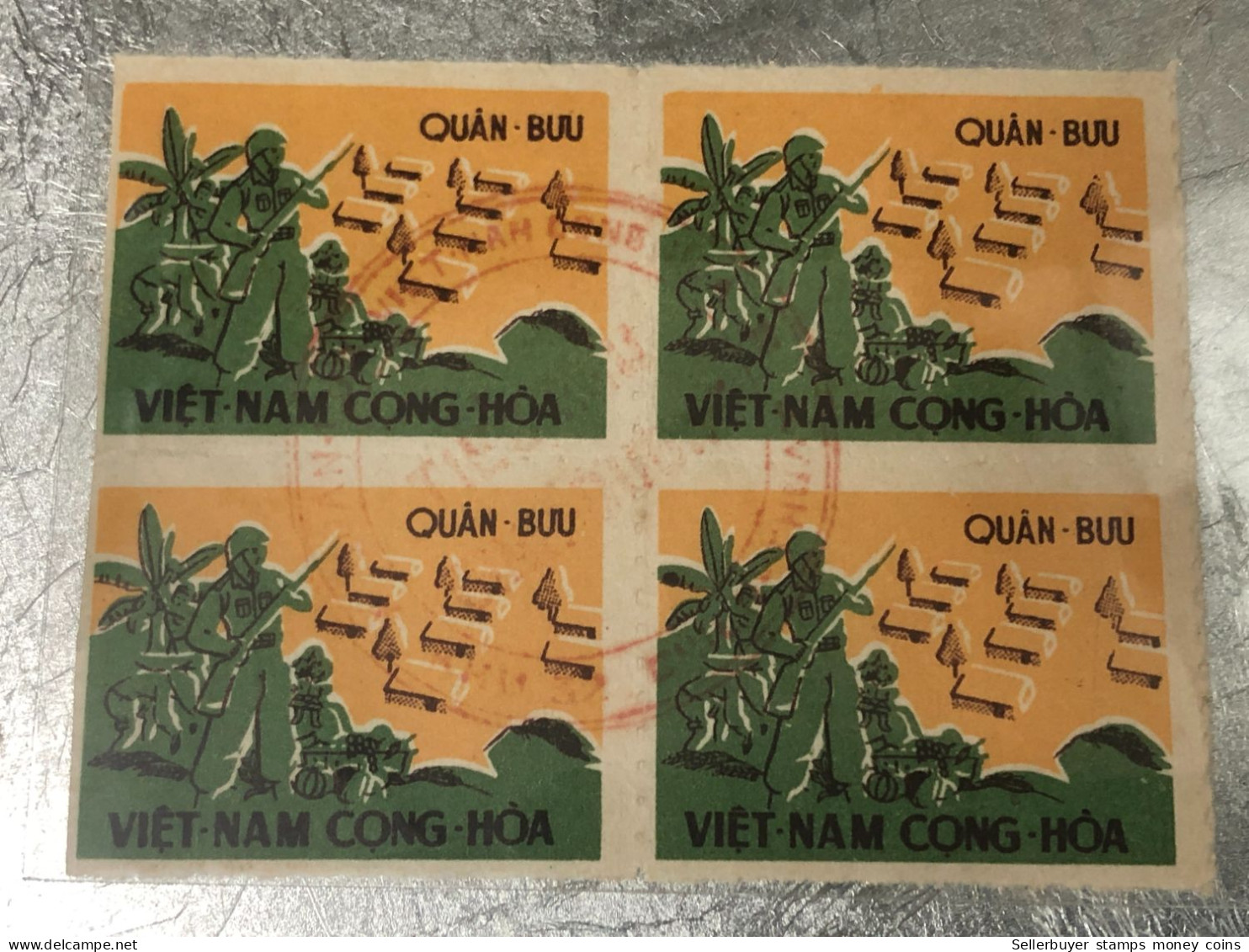 SOUTH VIETNAM 1960 Military Post Admission Stamp U/M Marginal Block Of 4 VARIETY Stamps Are Piled With Marks- Vyre Rare - Vietnam