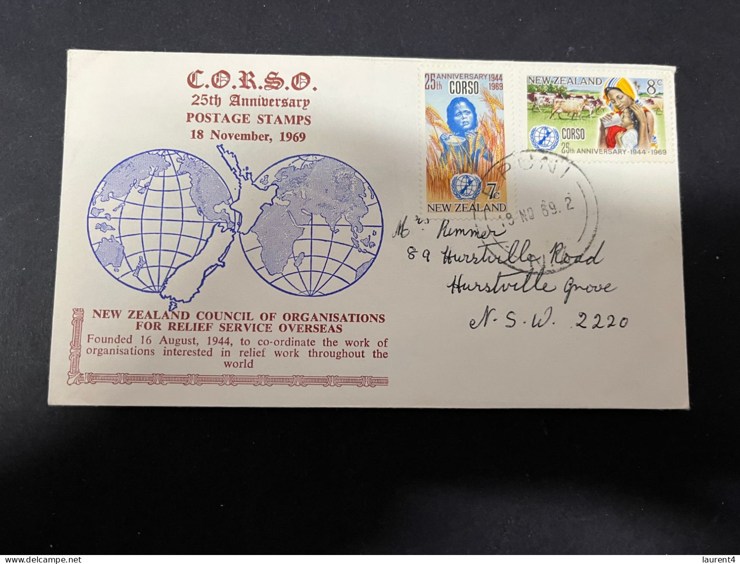 3-5-2024 (4 Z 4) FDC  New Zealand Letter (posted To Australia) 1969 - CORSO 25th Anniversary - FDC