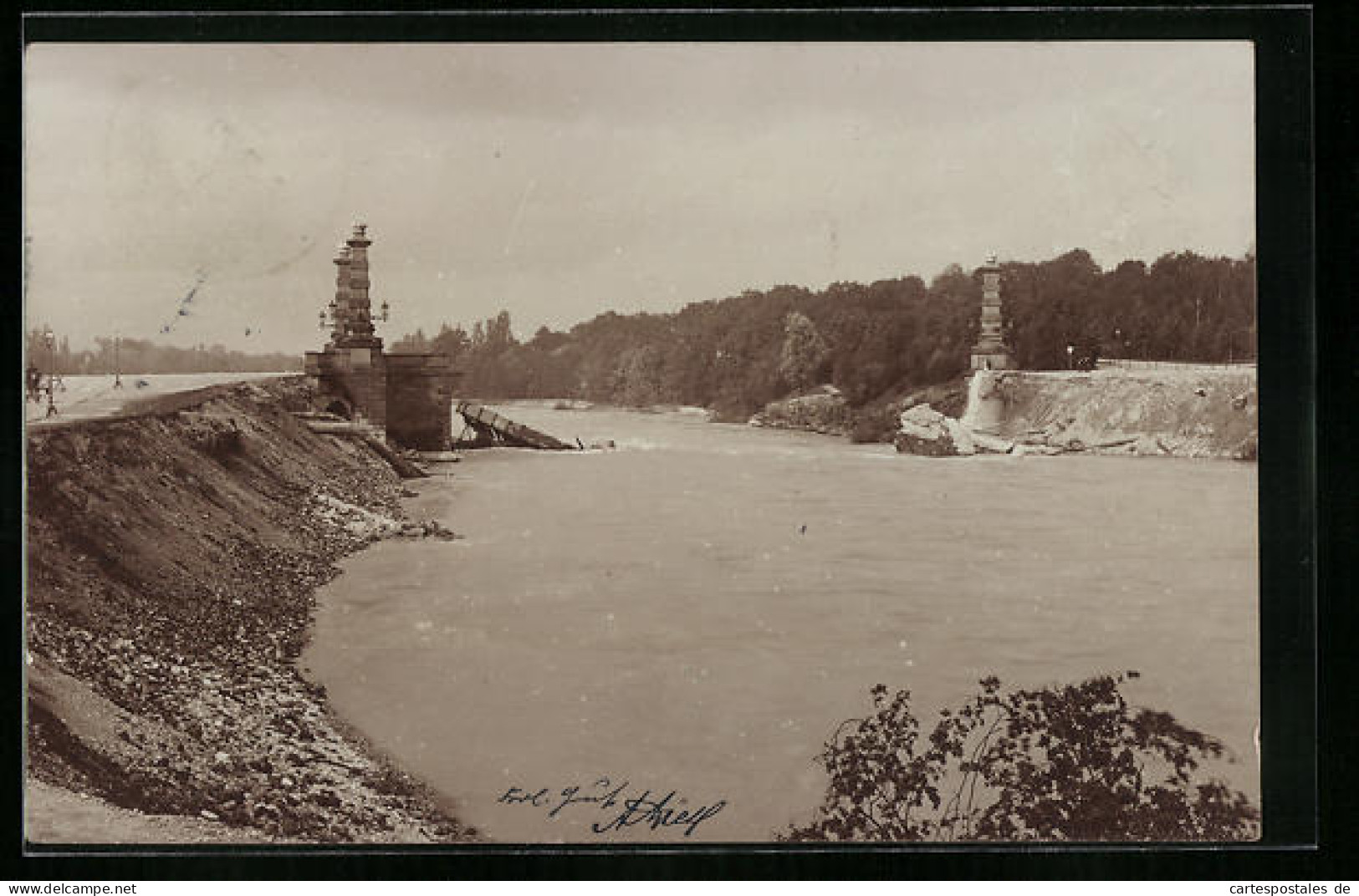 Foto-AK München, Eingestürzte Prinzregentenbrücke 1899  - Muenchen