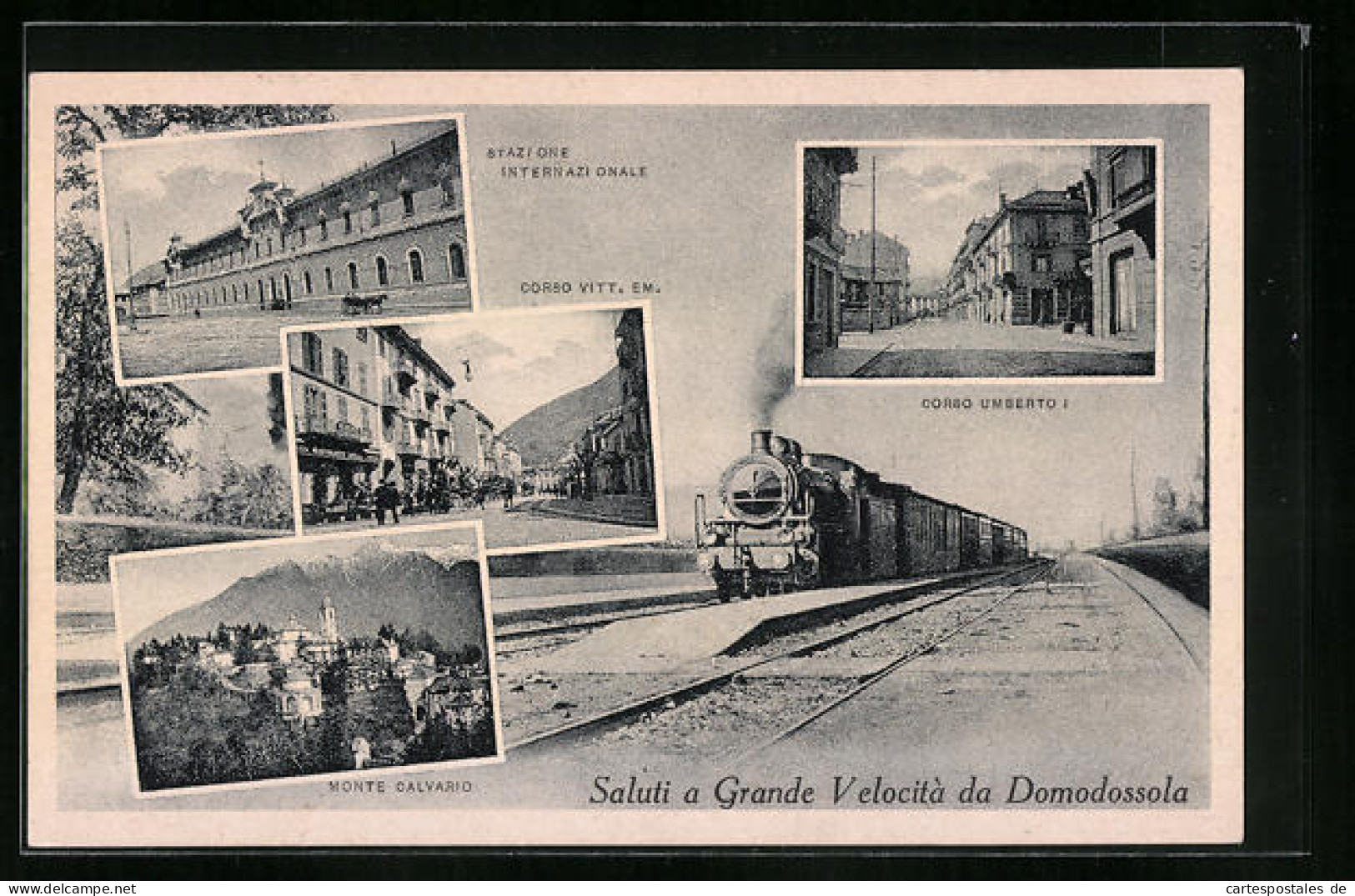 Cartolina Domodossola, Stazione Internazionale, Corso Umberto I, Corso Vitt. Em.  - Other & Unclassified