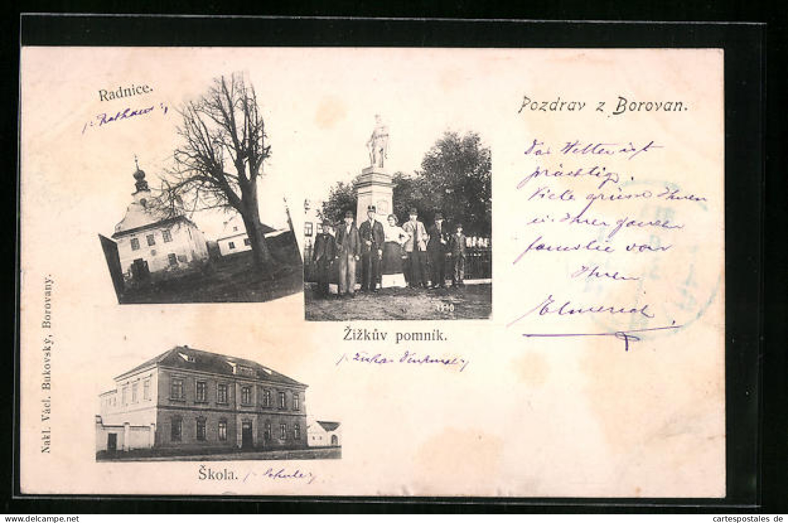 AK Borovany, Skola, Radnice, Zizkuv Pomnik  - Czech Republic