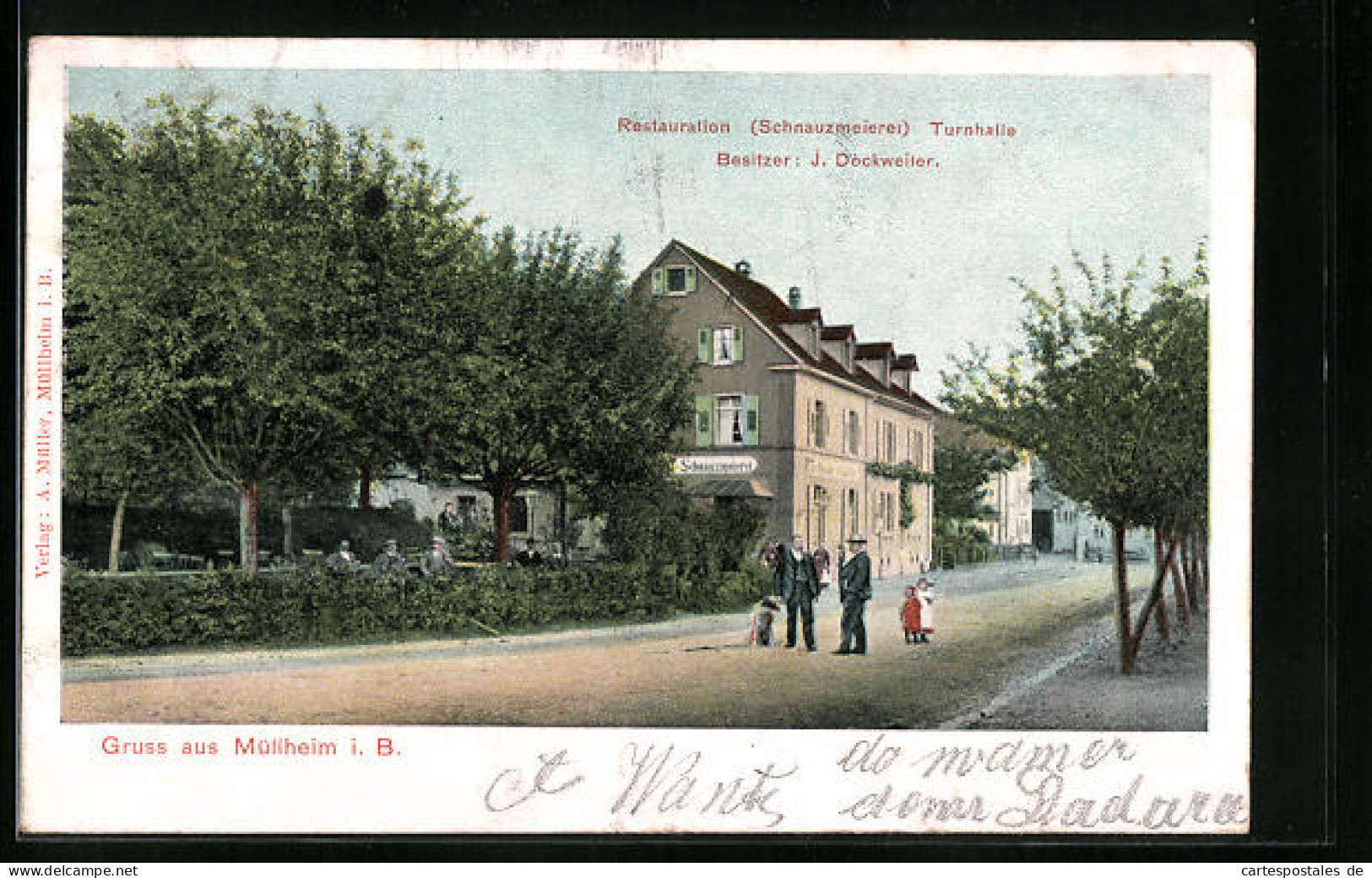 AK Müllheim I. B., Gasthaus Schnauzmeierei, Turnhalle  - Muellheim