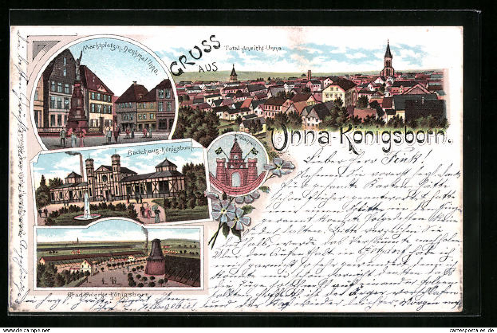 Lithographie Unna-Königsborn, Totalansicht Unna, Gradierwerke Und Badehaus Königsborn  - Unna