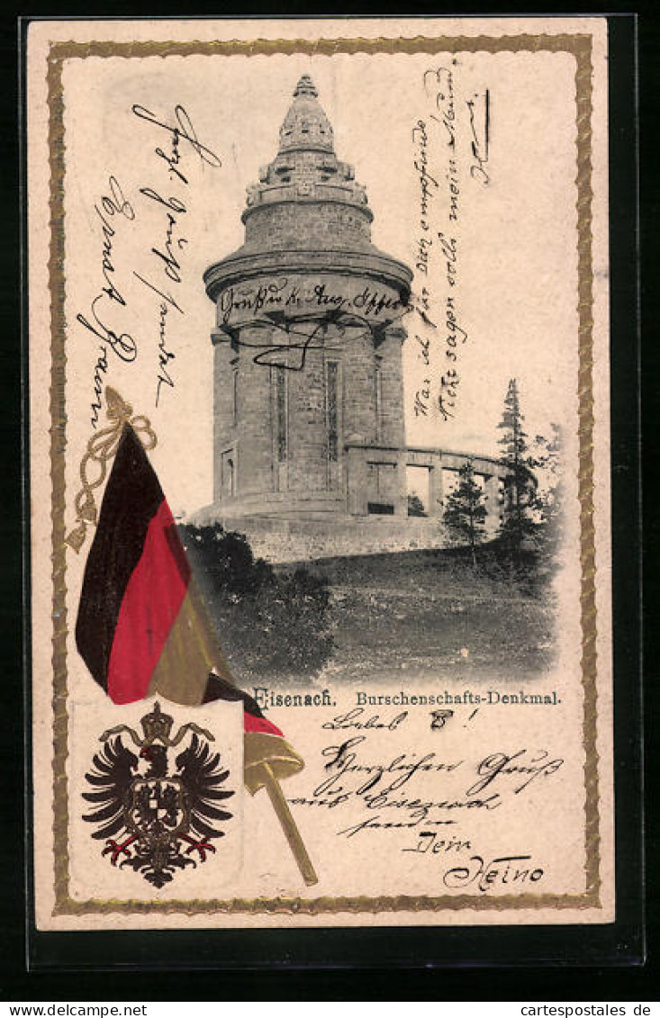 Passepartout-Lithographie Eisenach, Burschenschafts-Denkmal, Deutsche Fahne Und Wappen  - Other & Unclassified